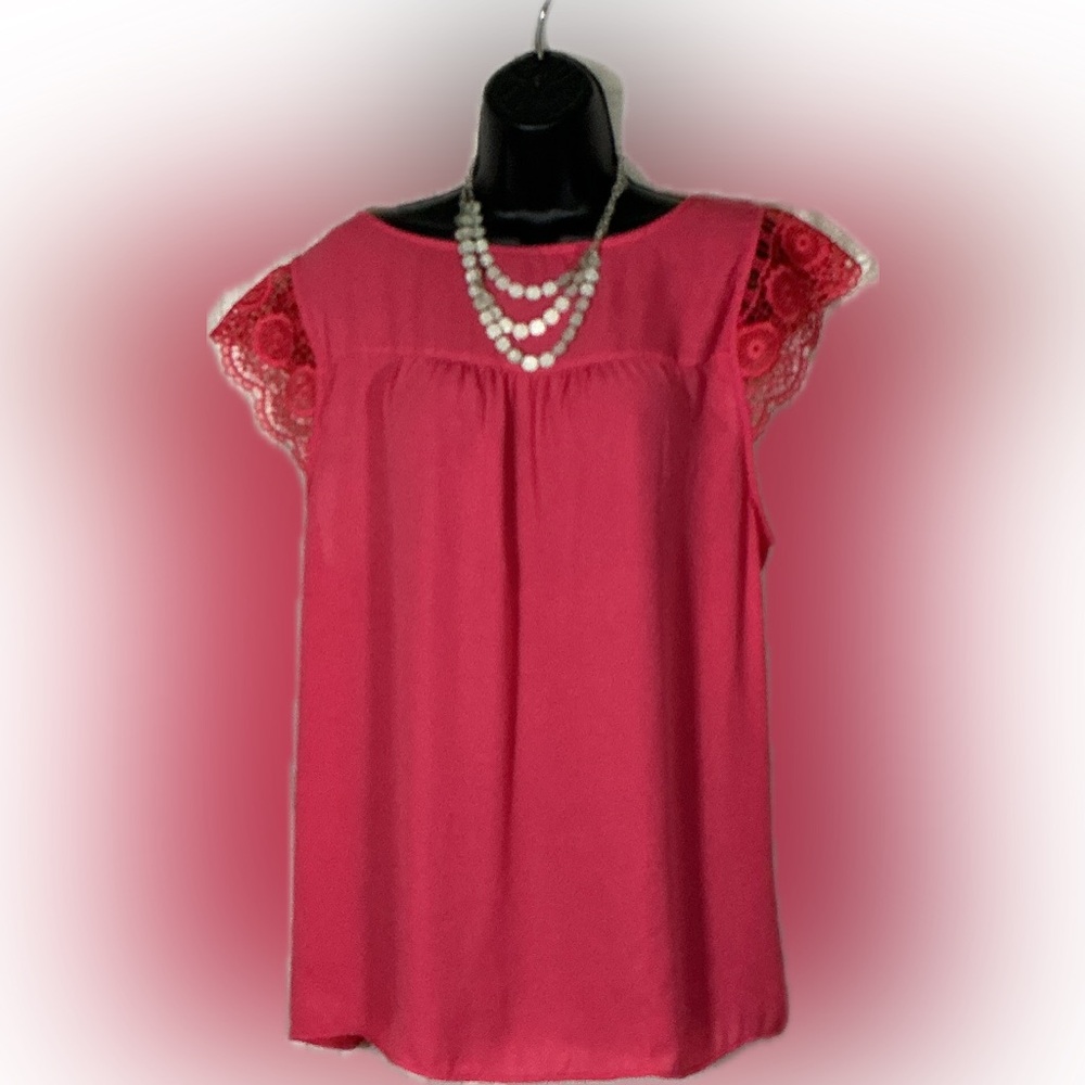 Torrid Hot Pink Lace Sleeve Blouse Plus Size 2 Feminine Boho - Picture 3 of 6